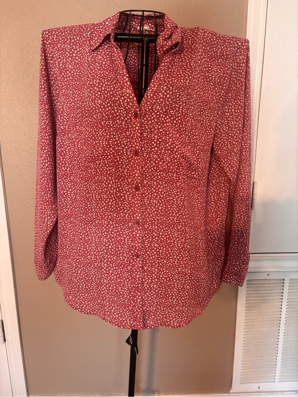 Maurices Rose Red Button-Down Shirt with White Dot Print